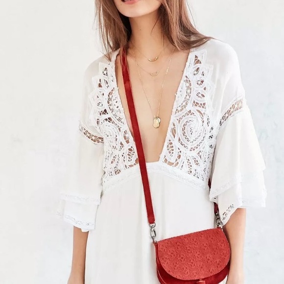 NWT Urban Outfitters Red Suede Cross Body Purse - Picture 2 of 7